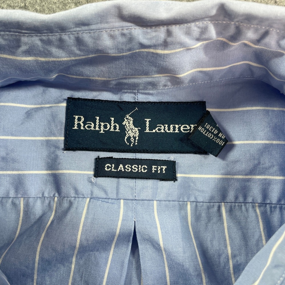 Ralph Lauren Mens Button Down Shirt XXL Blue Striped Short Sleeve Classic Fit - Picture 5 of 13